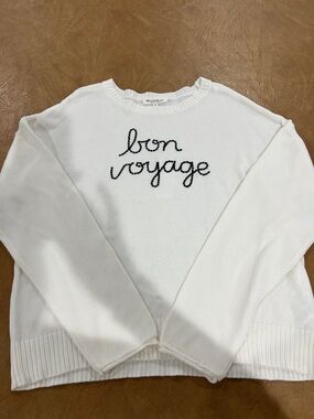 Workshop Republic Clothing White Crewneck Sweater with Black Script